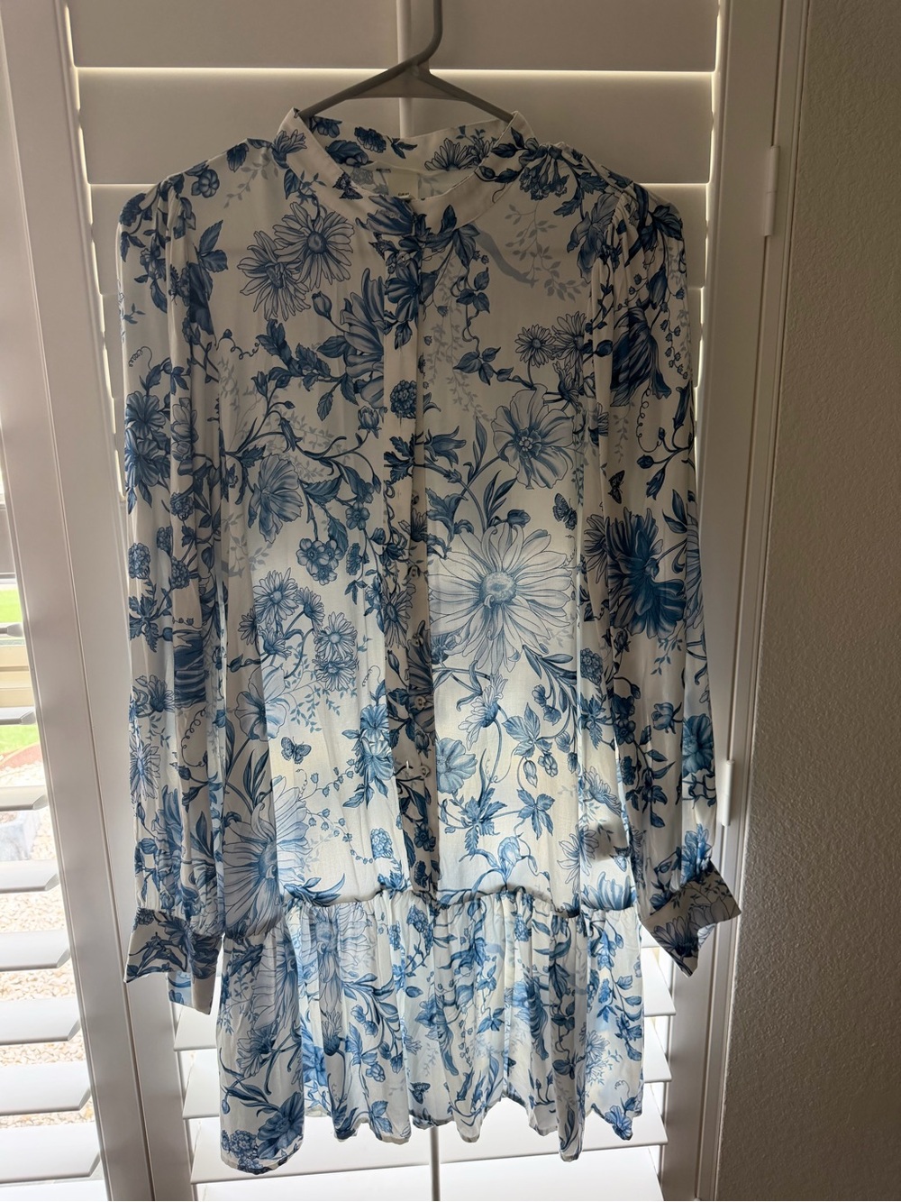 H&M White Dress with Blue Floral Print